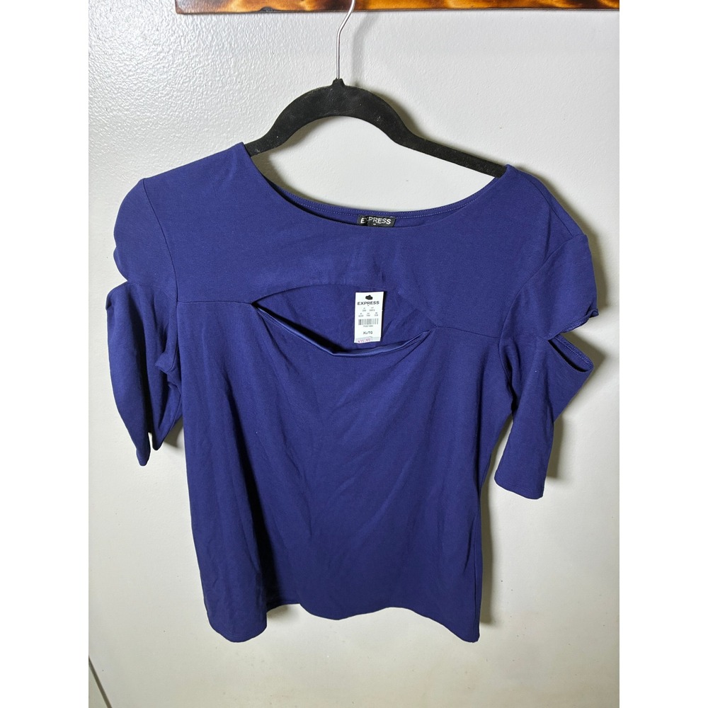 Express Blue Cutout Cold Shoulder Short Sleeve Top XL NWT Boat Neck Blouse